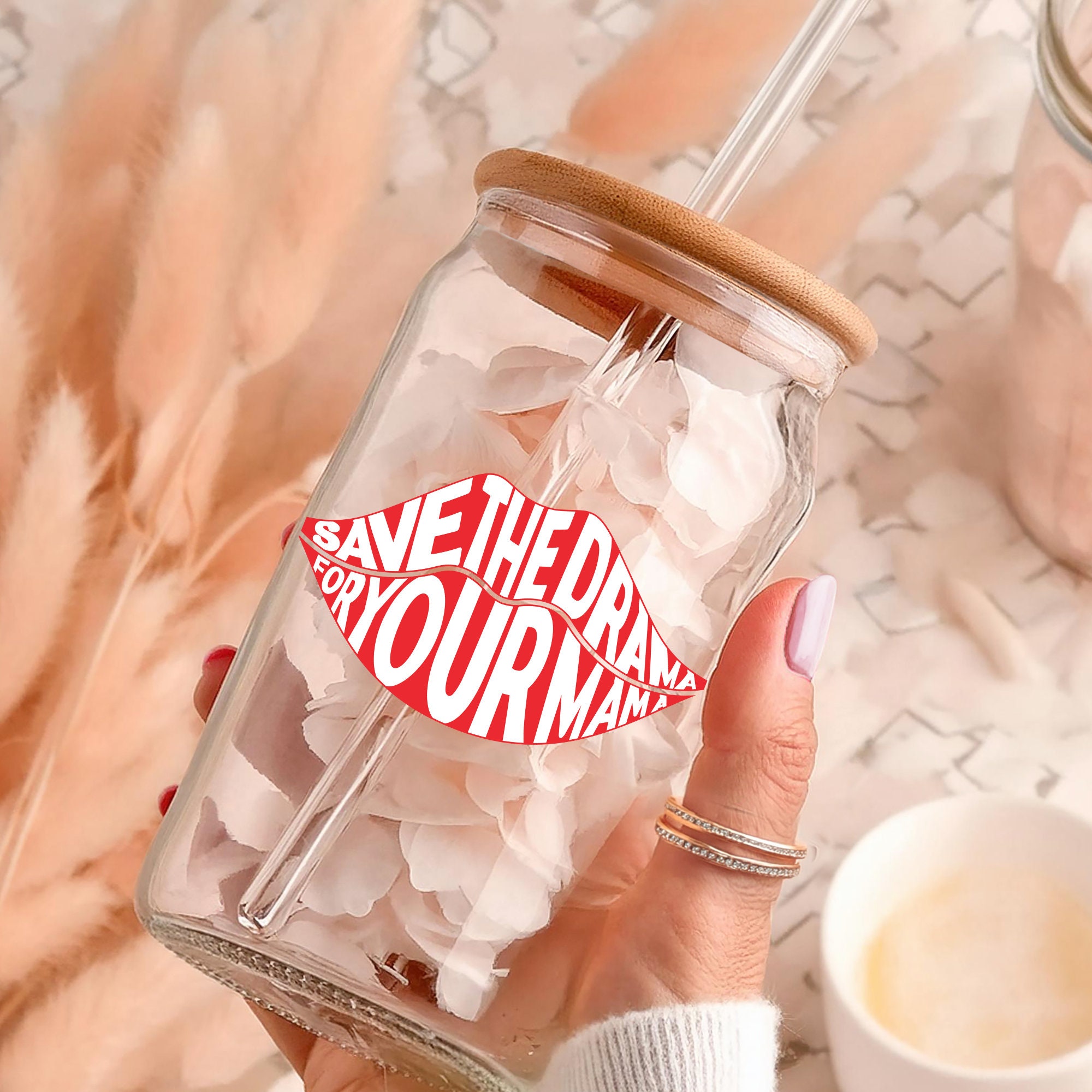 Save the Drama for Your Mama Coffee Sipper Glass Cup, Mother's Day ...