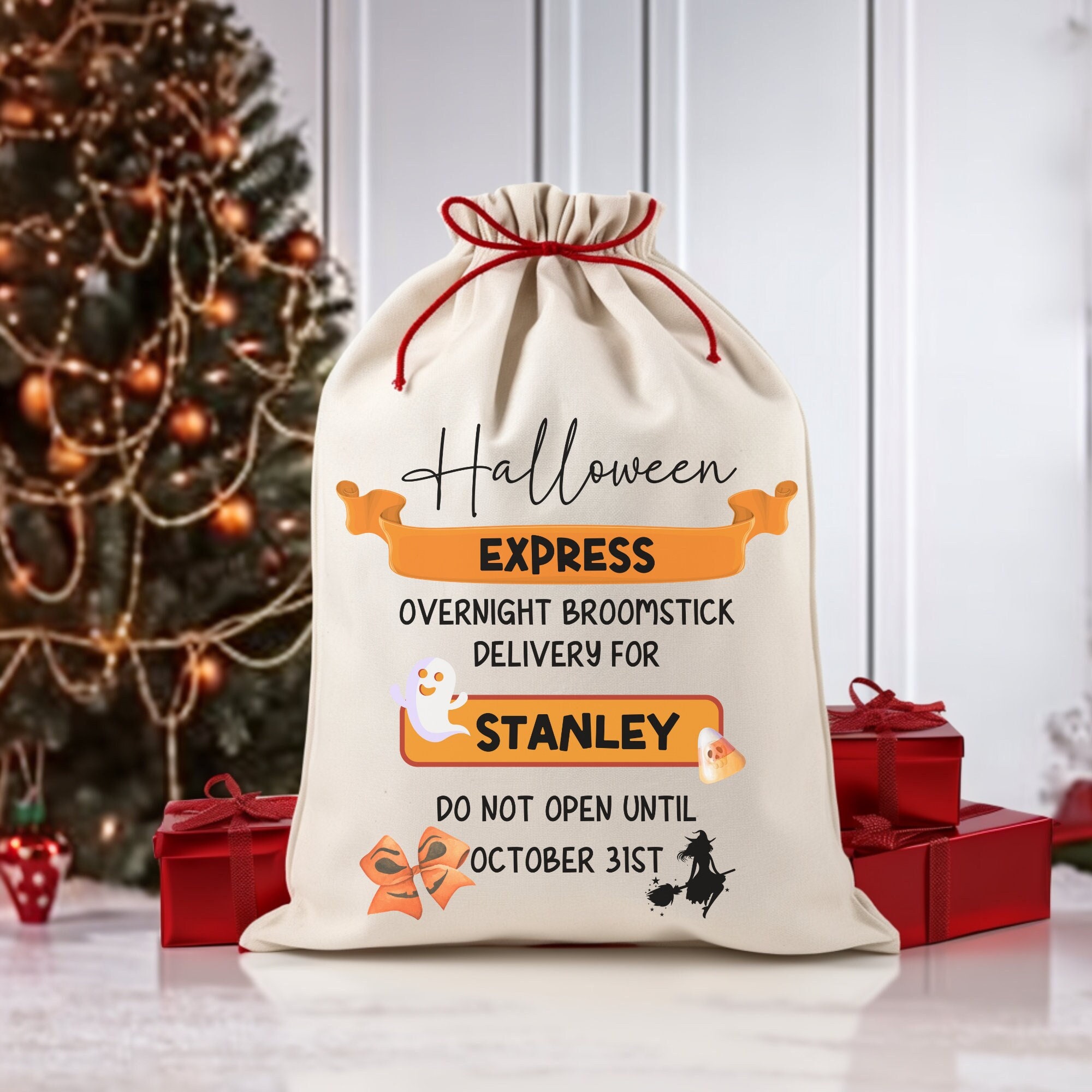 Halloween Express Broomstick Delivery Halloween Bag, Personalized Halloween Trick or Treat Bag, Custom Bag for Candy, Halloween Candy Bag