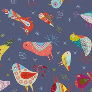 Clothworks Summer Sampler Denim Stitch Bird  Y2989-89