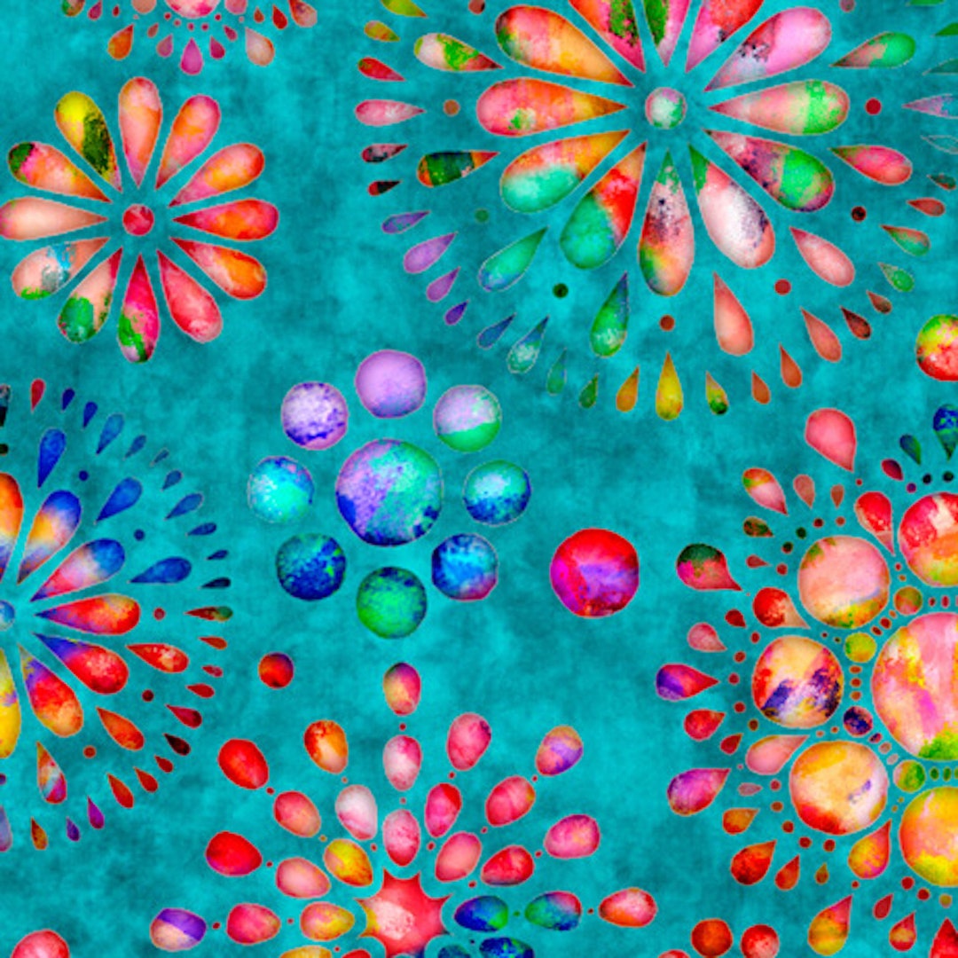 Quilting Treasures Dan Morris Brilliance Floral Bust Turquoise Etsy