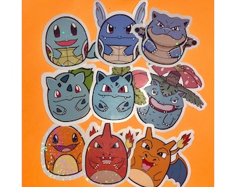 Poke Kanto Starter Squish-style Anime Stickers