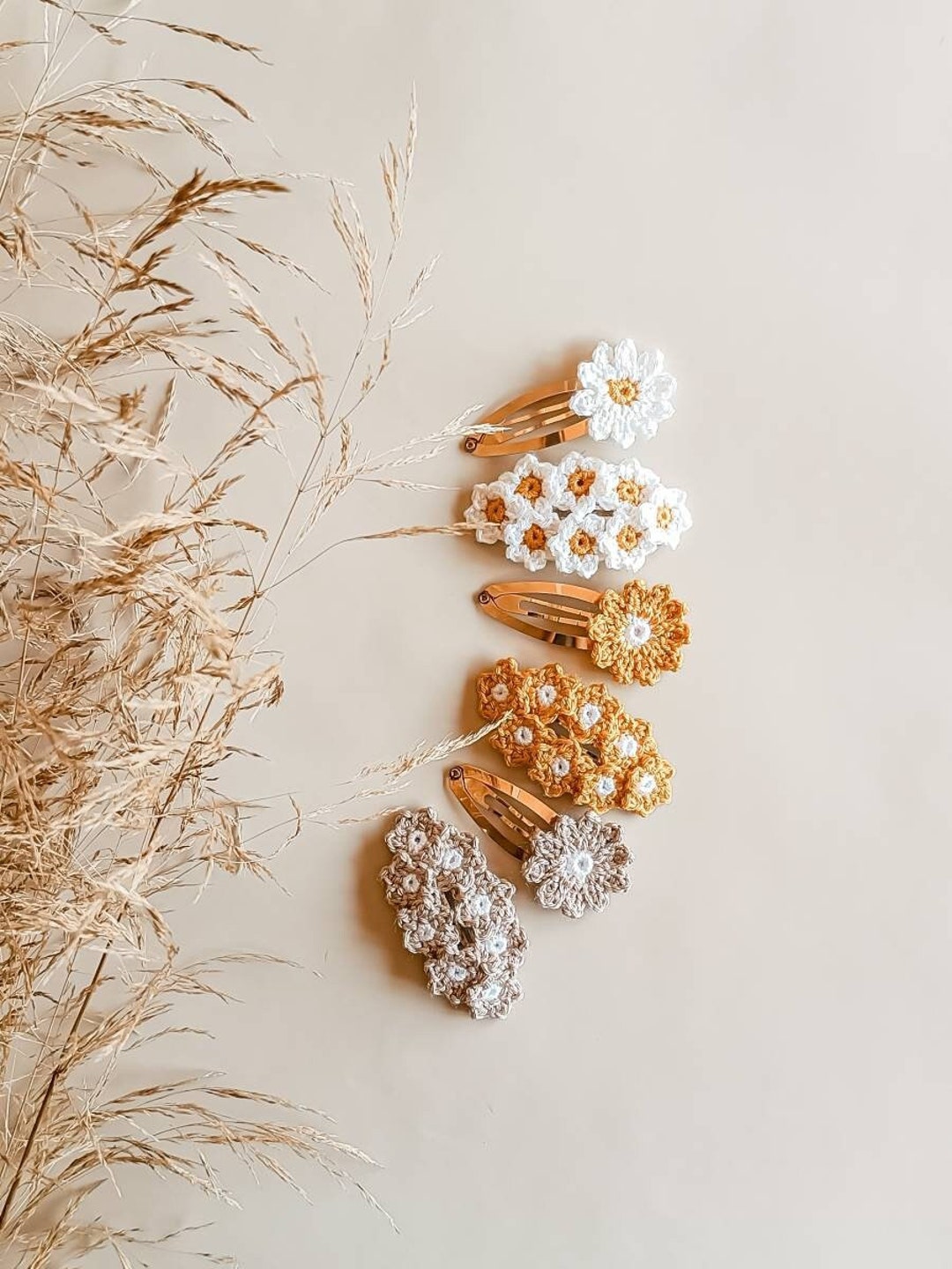 Crochet Flower Hair Clips, Handmade Hair Clips for Girls, Knitted Hair ...