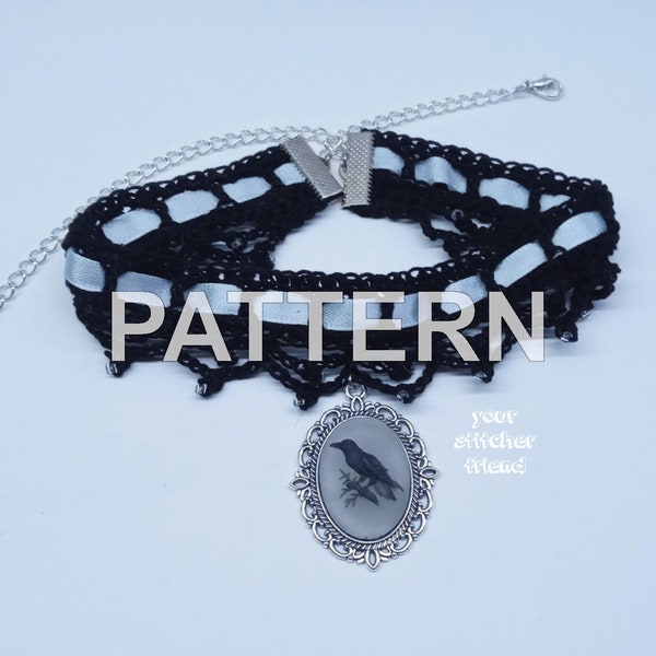 PATTERN Ribbon and Lace Choker Crochet Pattern | Jewelry Cameo Cabochon Adjustable Chain Craft Fair Supplies Picture Tutorial Handmade PDF