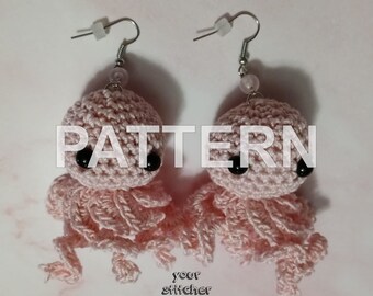PATTERN Octopus Amigurumi Earrings | Crochet Handmade Unique Weird Jewelry OOAK Sea Beach Summer Accessory DIY