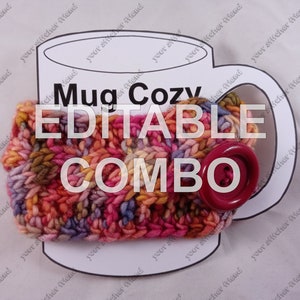 COMBO EDITABLE & PATTERN Mug Cozy Cable Pattern and Product Display | Craft Fair Seller Handmade Knitting Crochet Mug Sweater