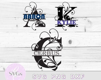 Swirl Split Monogram Alphabet SVG, DXF, PNG, Split Monogram Frame Alphabet, Cut File for Cricut, Cut File for Silhouette, Flourish Monogram