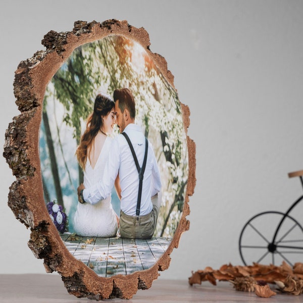 Personalisiertes Foto auf Holzscheibe, Geschenk zum 5. Hochzeitstag, Geschenk zum Vatertag, Porträt Holzjubiläum, personalisiertes Foto Geschenk Ehemann