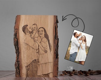 Custom Drawn&burned photo on live edge wood as unique gift/wood burning art/wood burned portrait/First Fathers Day Gift/5th Anniversary Gift
