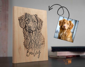 Foto personalizzata del tuo animale domestico disegnata e bruciata su arte pirografica su legno, regalo per il proprietario dell'animale domestico, insegna bruciata in legno, targa commemorativa per cane, gatto, cavallo, arte in legno