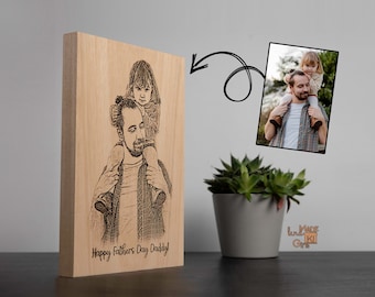 Personalized Wood Photo Engraving - Custom Portrait, Father's Day Gift