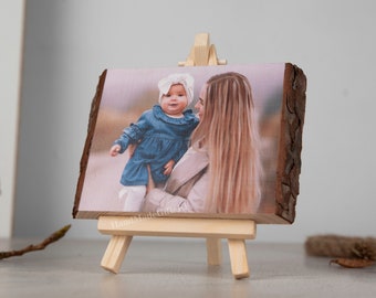 Personalized Photo Print on Natural Edge Wood, Mother's Day Gift