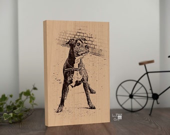 Portret zwierzaka narysowany i wypalony na drewnie, sztuka wypalania pirografii. Portret kota na zamówienie. Portret psa na zamówienie. Prezent dla niej. Wypalony w drewnie prezent na Boże Narodzenie.