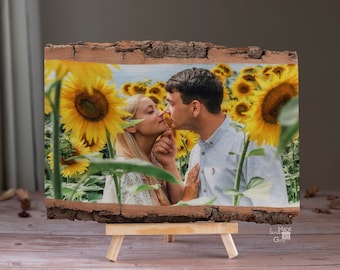 Custom Photo on Wood, Rustic Anniversary Gift, Live Bark Edge, Personalized Gift for Mom Mothers Day