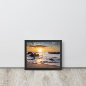 Trigg Beach Sunset Framed Poster - Coastal Wall Art, Ocean Sunset Decor