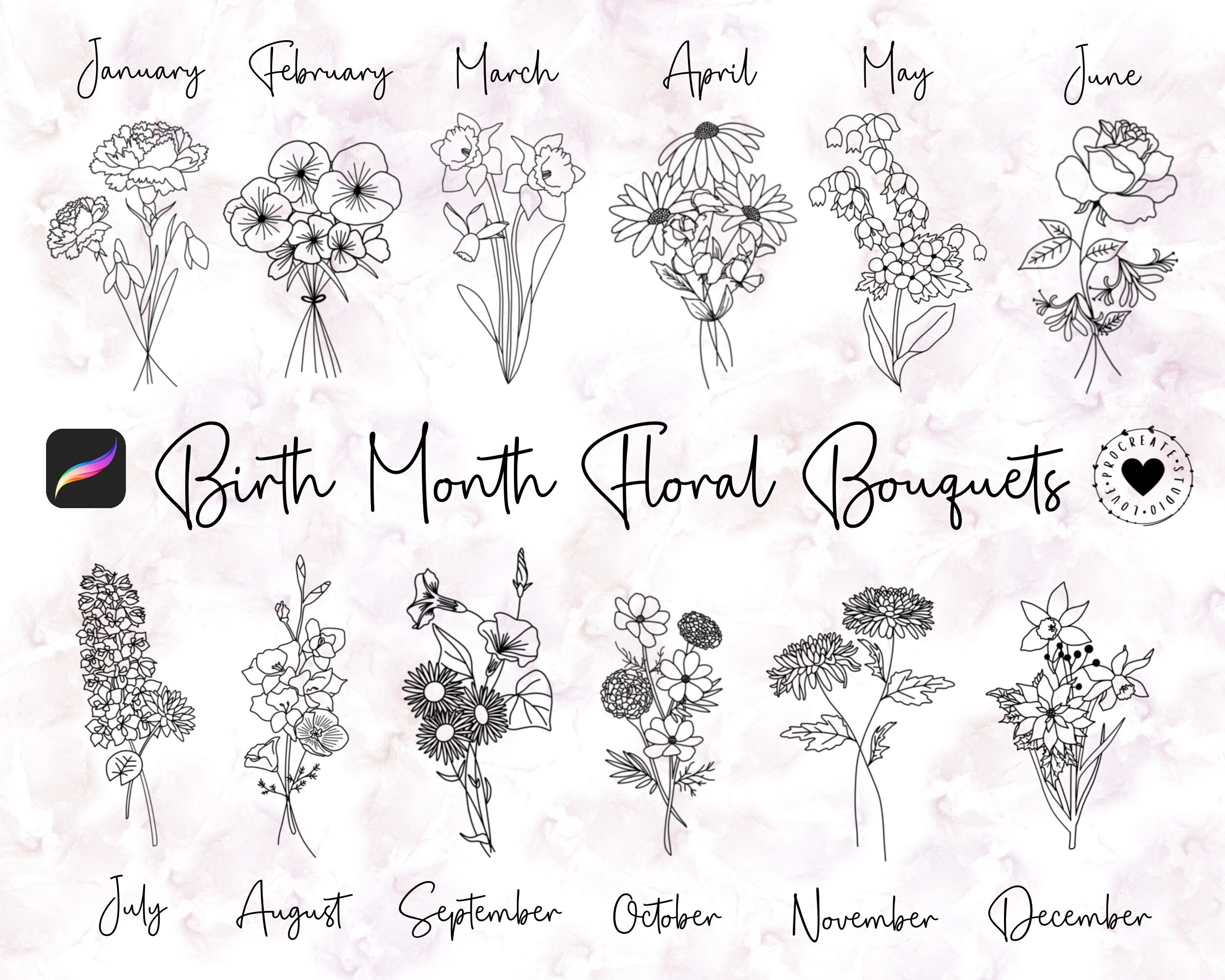 Procreate Flowers Procreate Birth Month Flower Stamps Procreate ...