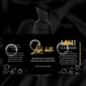 Lash Shampoo Labels, Customizable Lash bath label template, Eyelash Foam Cleanser, Shampoo Sticker, Editable template, Custom label design