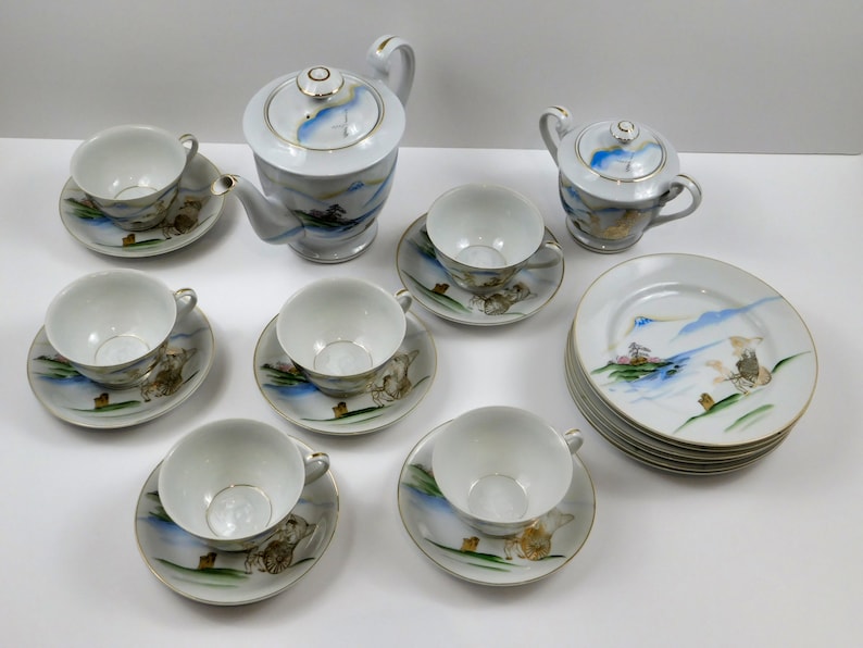 Hand Painted Japanese Kutani Tea Set Etsy