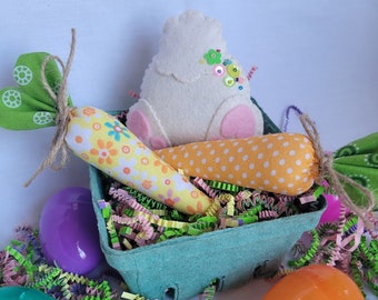 Easter Bunny and Fabric Carrots Basket; Easter Ornaments Felt; Bunny Ornaments Carrots Decorations; Easter gifts