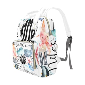 Ocean Theme Diaper Bag | Baby Bag | Ocean Animals | Monogram | Custom Printed | Gifts | Baby Shower | New Mom | New Baby | Baby Accessories
