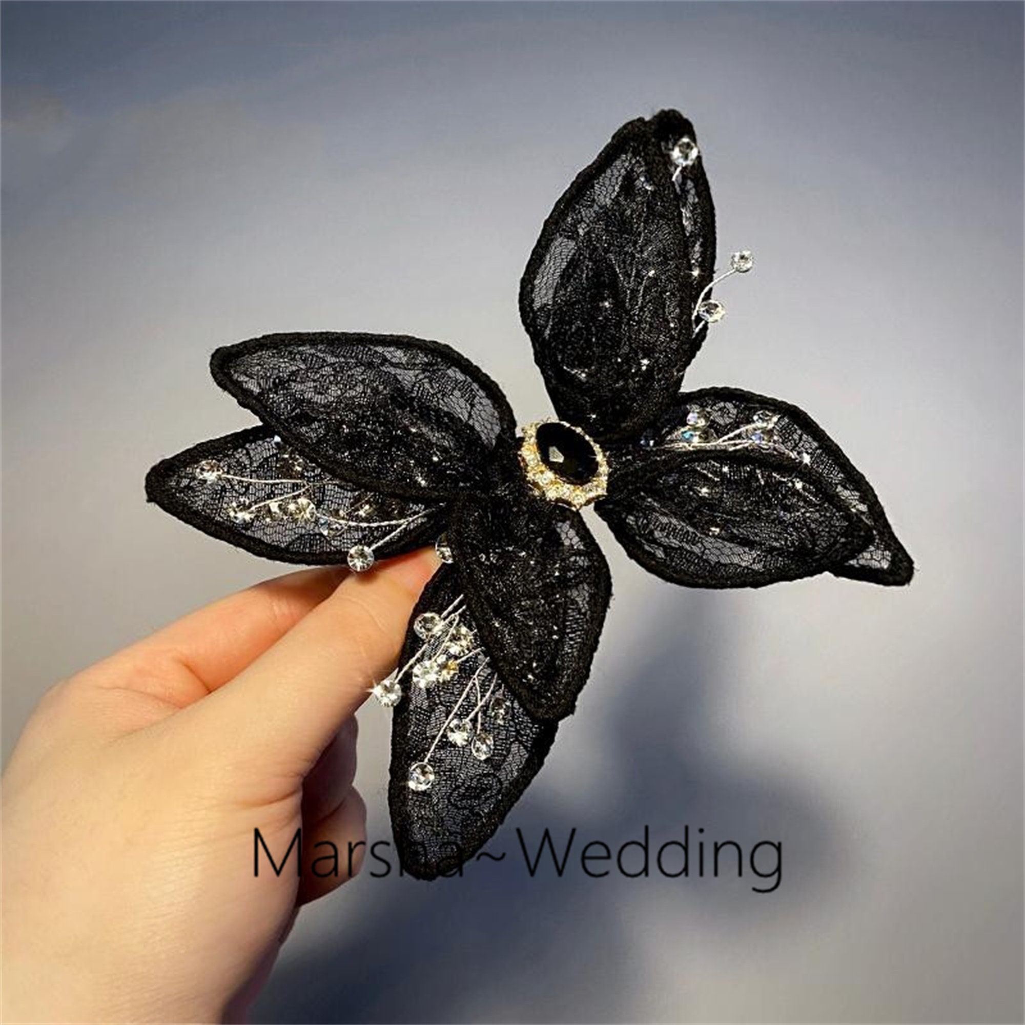 Pair of XL Butterfly Snap Hair Clips for Medium to Thick Hair Extra Large  Hair Clip Black and Gold Venetian Style Hair Clips 