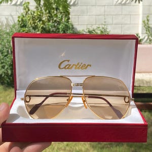 Vintage Cartier Vendome Santos Sunglasses Size 62-14 Brown Lens
