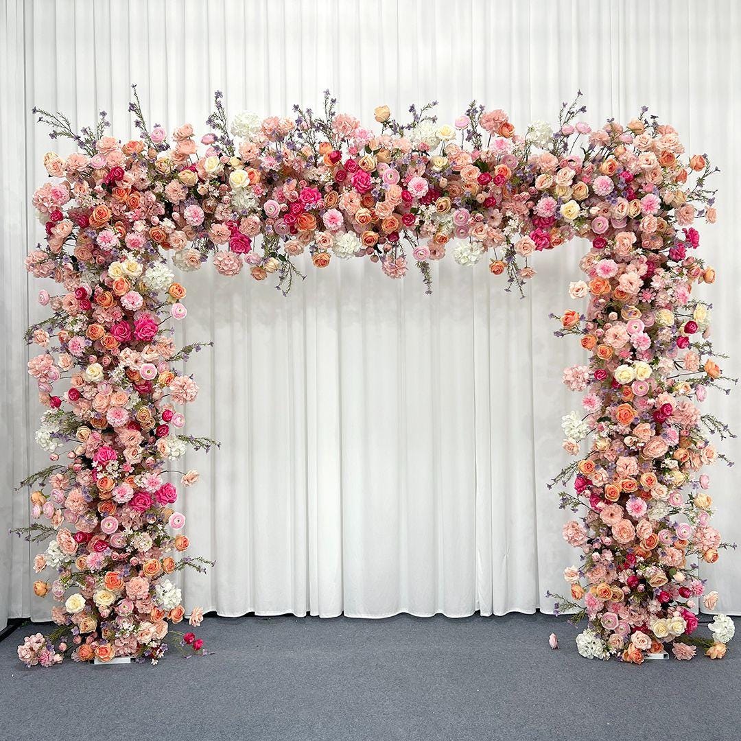 Luxury Wedding Flower Arch & Aisle Décor | Pink Peach Floral Arch ...