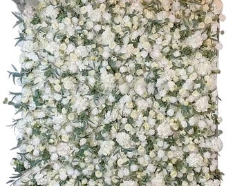 White Rose Flower Wall, Eucalyptus, Boho Wedding Backdrop, 8x8 ft