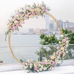 Gold Circle Wedding Arch, Double Ring, Metal Arch, Floral Hoop, 7.8 Foot Tall, Round Floral Arch, Wedding Backdrop, Event Decor, Moon Gate