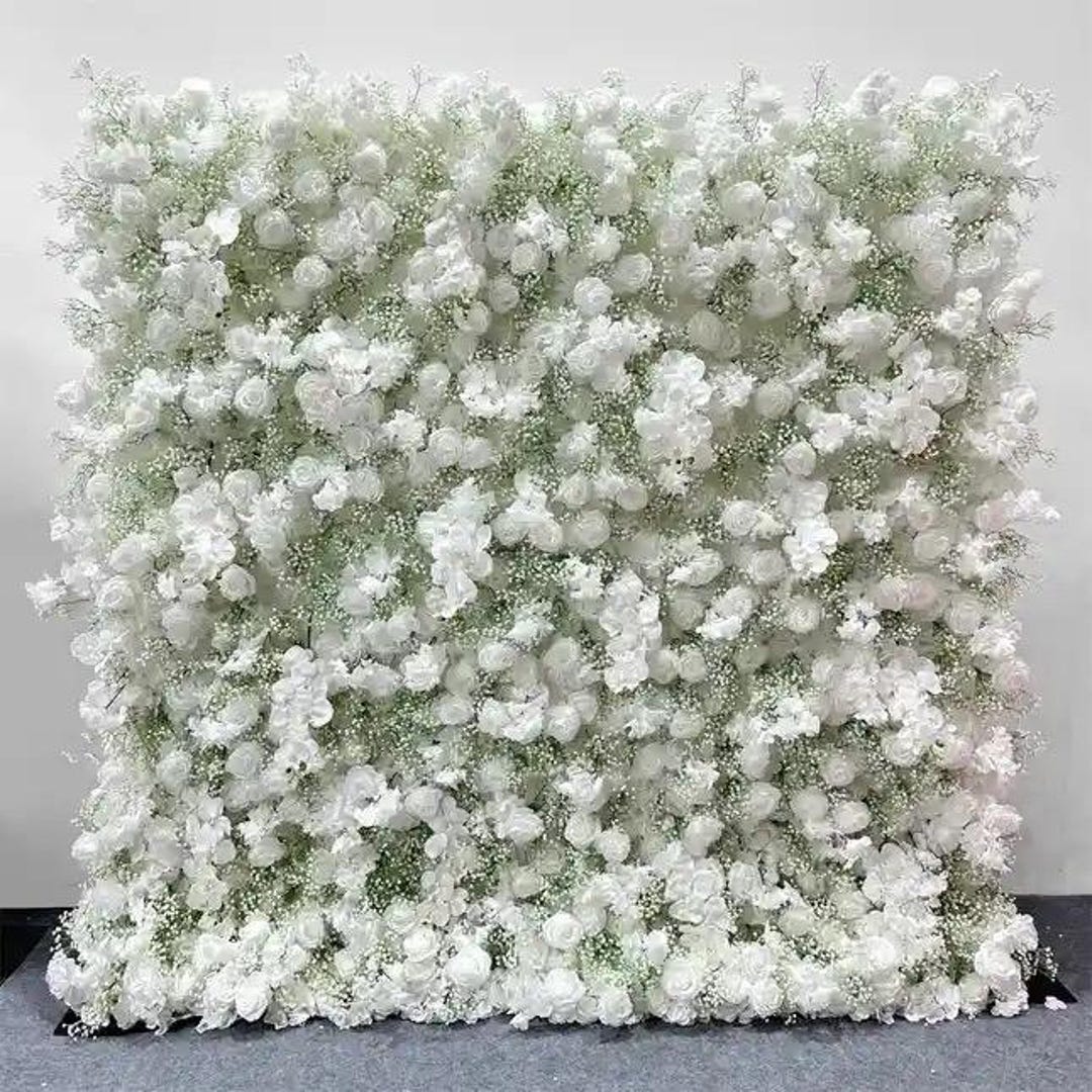 アドニシス　3Dフラワーメッシュプルオーバー　ホワイト　立体 Luxury 8x8 White Flower Wall - Wedding Backdrop, Proposal Decor