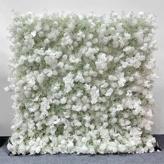 Luxury 8x8 White Flower Wall - Wedding Backdrop, Proposal Decor