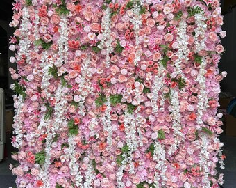 Pink and White Flower Wall - Wedding Backdrop, Floral Display, Rose Wall, Event Decor, Baby Shower, Roll Up Wall, Rental, Gender Reveal,