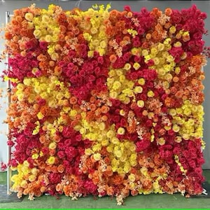 Bright Flower Wall Backdrop 8x8 ft Yellow, Orange, Hot Pink, Wedding Backdrop, Photo Backdrop, Event Decor, Flower Wall Panel, Wedding Decor