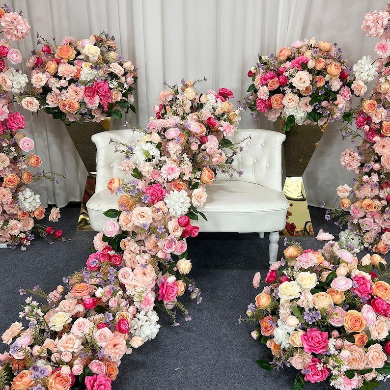 Luxury Wedding Flower Arch & Aisle Décor | Pink Peach Floral Arch ...
