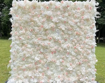 Ivory & Blush Silk Flower Wall, Wedding Backdrop, 8x8