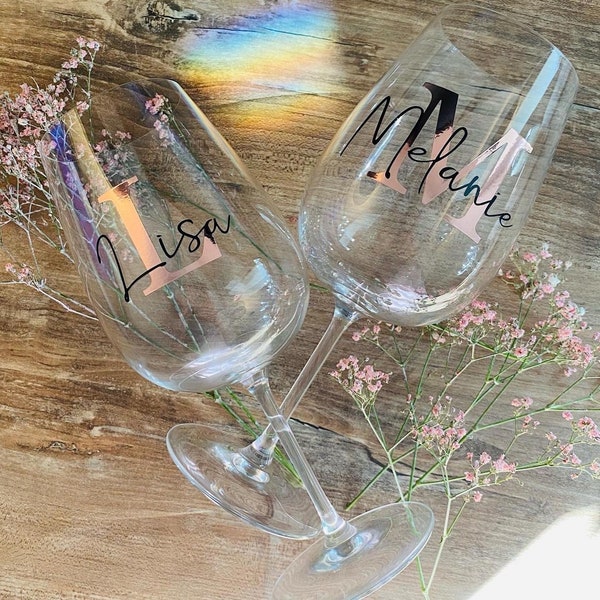 Weinglas XL mit Namen und Monogramm roségold, Glas, Platzkarten,personalisiertes Weinglas, Hochzeit, Geschenk Hochzeit, Muttertag