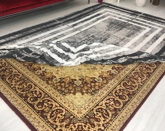 Housse de tapis en soie noire et blanche / Housse de protection élastique / Chiffon de protection pour tapis