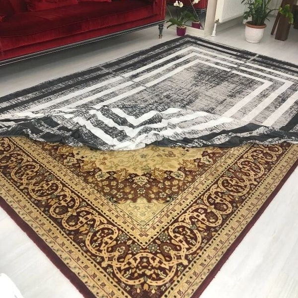 Housse de tapis en soie noire et blanche / Housse de protection élastique / Chiffon de protection pour tapis