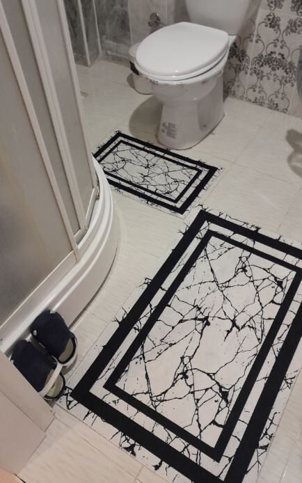 Black and White Bathroom Rug Set / Washable Bathroom Set / Dual Laundry Room Runner / Non Slip ...