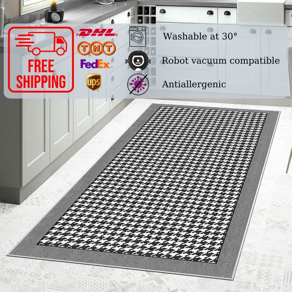 Black and White Kitchen Mat / Decorative Saloon Runner / Non Slip Based