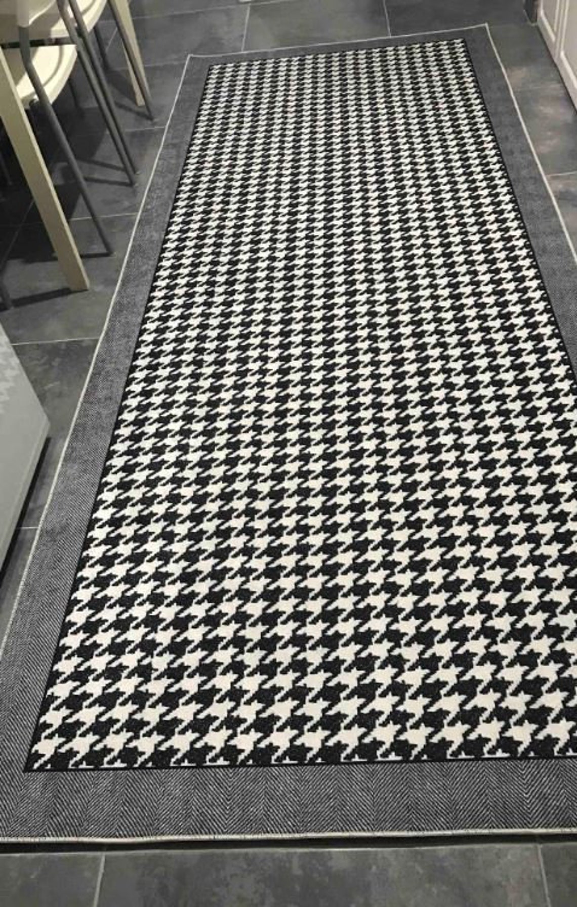 Black and White Kitchen Mat / Decorative Saloon Runner / Non Etsy