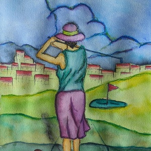 Ritratto di un golfista, acquerello originale, dipinto d'epoca, dimensioni immagine 31 x 41 cm