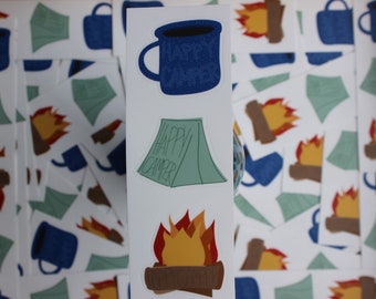 Happy Camper Sticker | Hand-Drawn Camping Vinyl Decal for Outdoor Adventures
