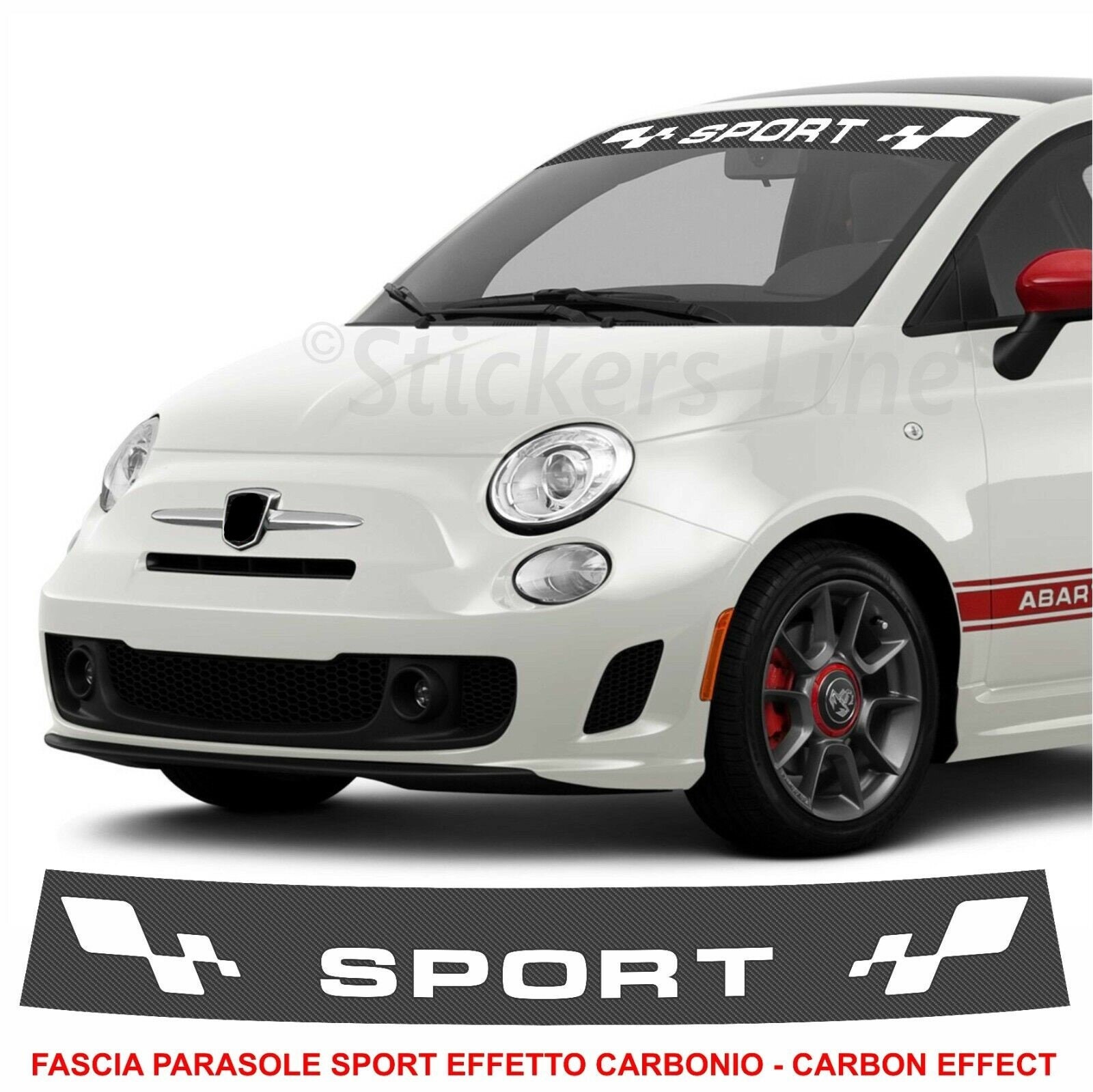 Fascia parasole Fiat 500 SPORT fondo CARBONIO scritta Bianca adesivo  parabrezza -  Italia