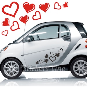 HEARTS sticker kit 32 pieces SMART FIAT 500 car motorcycle vespa helmet little hearts