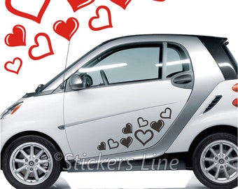 HEARTS sticker kit 32 pieces SMART FIAT 500 car motorcycle vespa helmet little hearts