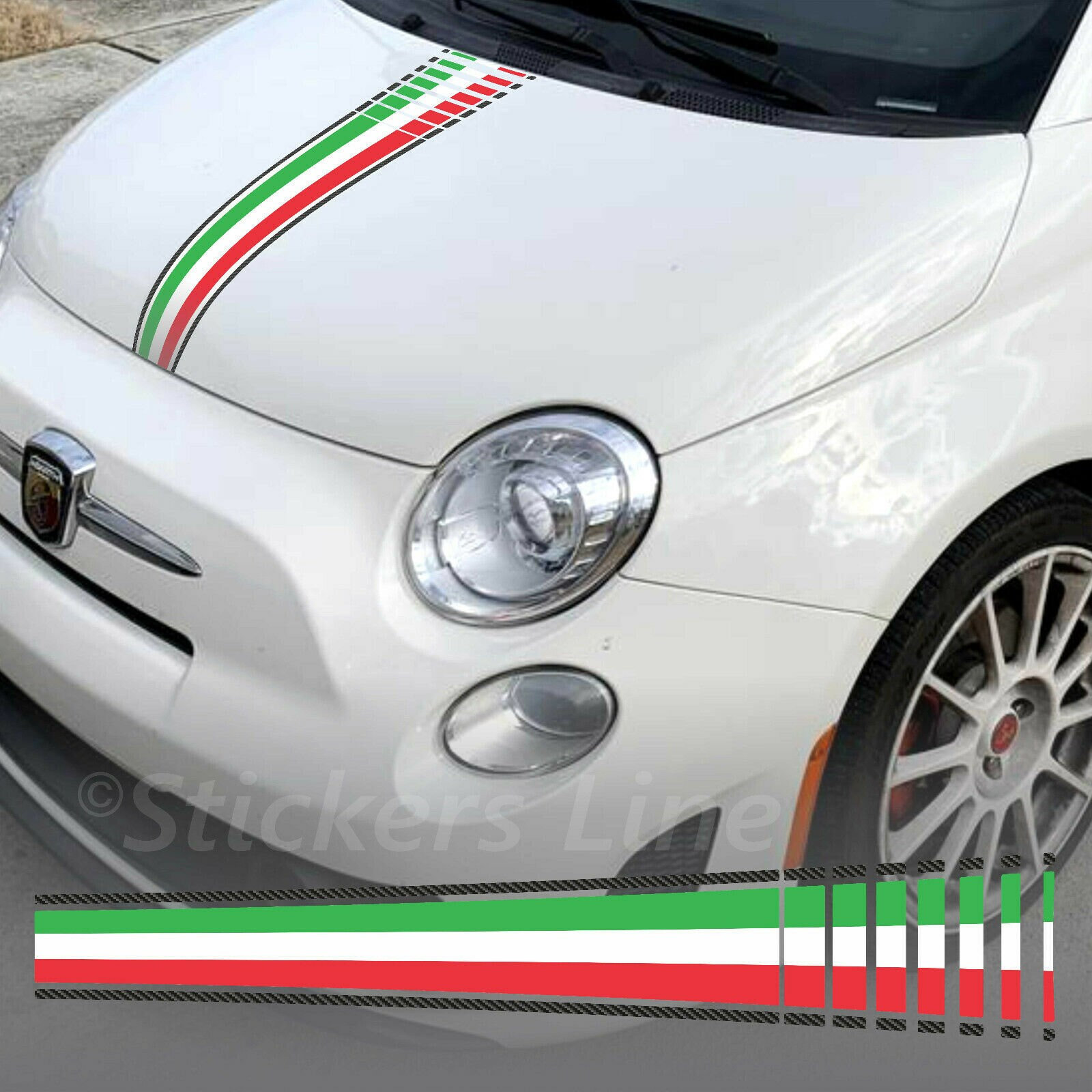 Aufkleber Motorhaube Fiat 500 595 695 Abarth Tricolor Italien Carbon-Effekt  - .de