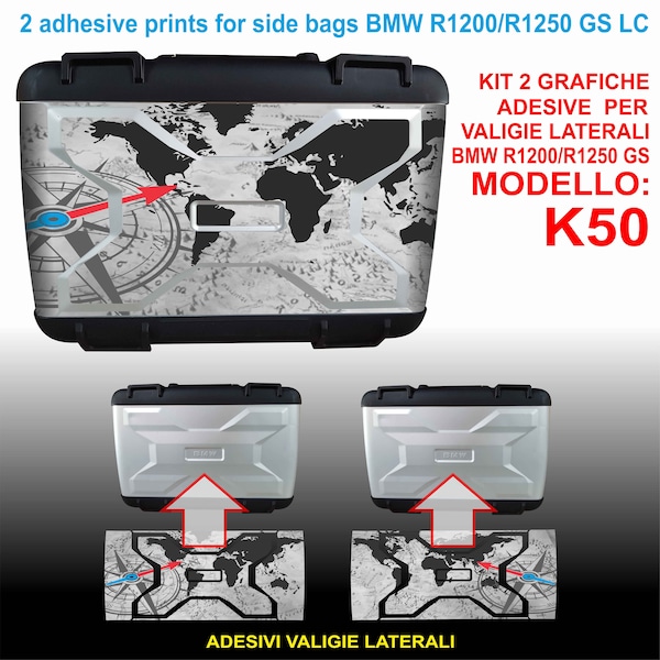 Kit 2 Autocollants pour différents étuis BMW R1200 R1250GS K50 (Black Globe) sacs autocollants à partir de 2013