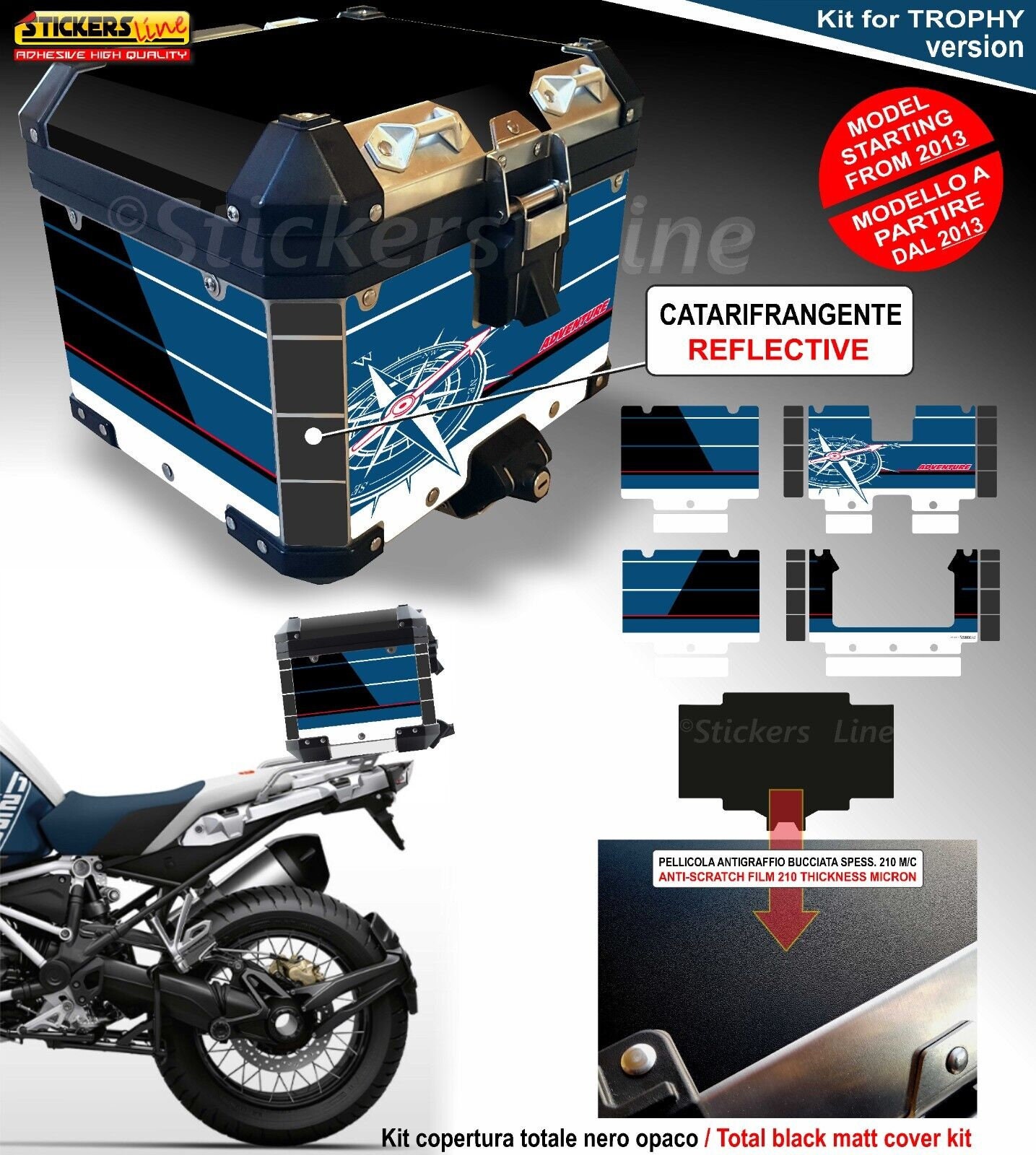 AZgraphishop Kit de protectores adhesivos para maletas, revestimiento completo, compatible con BMW ALU 2 Modelo R 1250 GS ADV Rallye WR Style VA2-FM-018