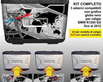 Kit 3 adesivi borse valigie K25 BMW R1200GS bussola + planisfero fino al 2012 new