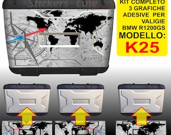 Kit 3 stickers suitcases various BMW R1200 GS K25 (Globe Black) until 2012 bags stickers